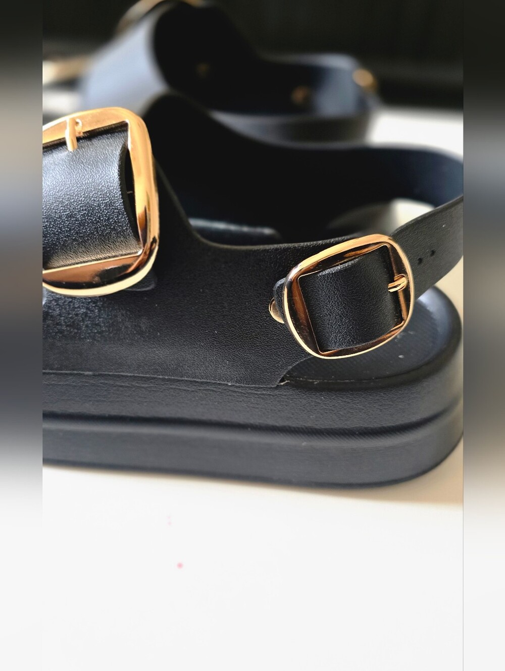 Jeffrey Campbell Black Platform Sandals with Gold Buckles 8 / 39 - Picture 5 of 7